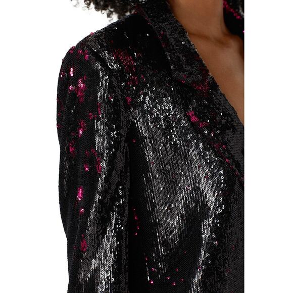 Badgley Mischka Black Pink Reverse Sequined Party Cocktail Blazer Jacket 4 - Picture 4 of 16